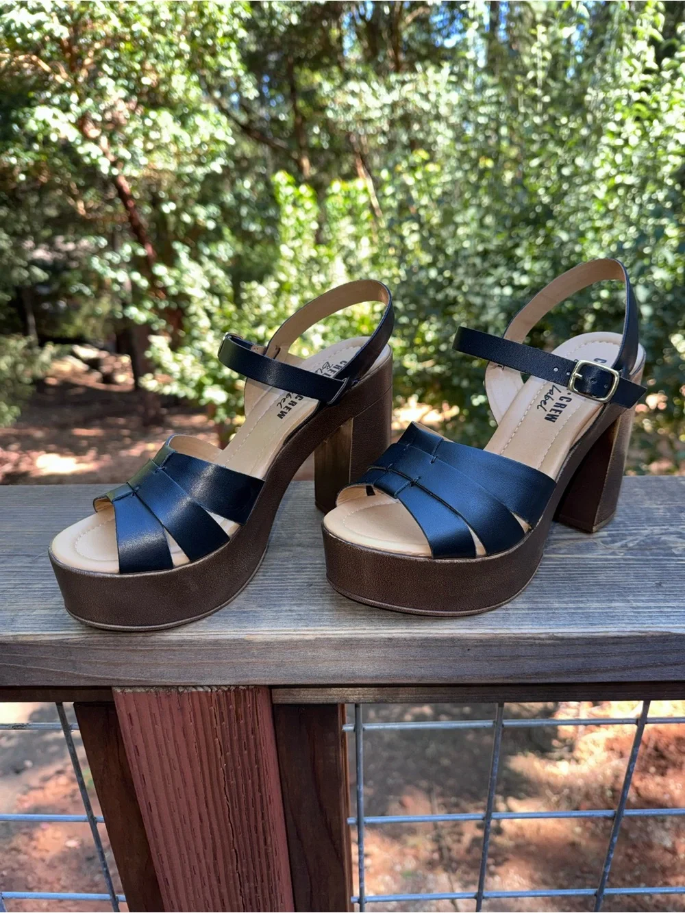Chelsea Crew Black Leather Platform Sandals with Block Heel